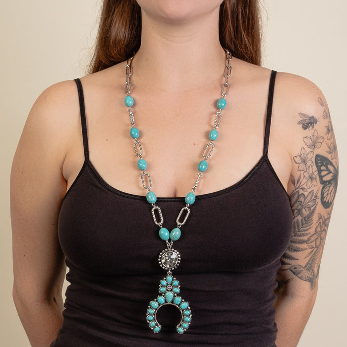 92086 - Squash Blossom Necklace - Turquoise & Silver