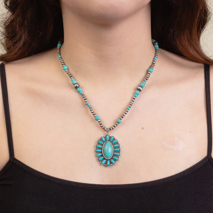 92182 - Squash Blossom Necklace - Turquoise & Silver