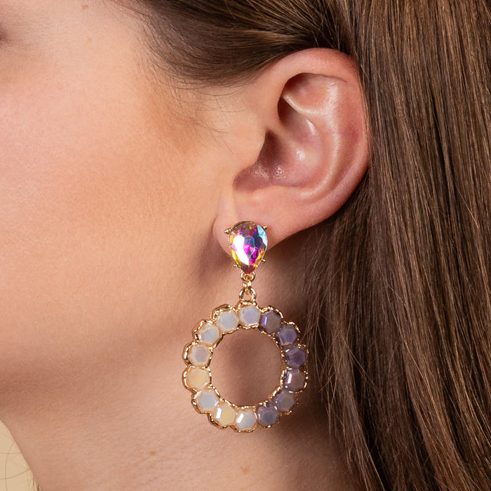 93138 - Crystal Hoop Earrings - Purple & White