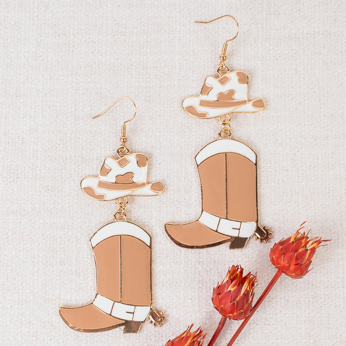 93269 - Western Cowboy Boot Earrings - Brown