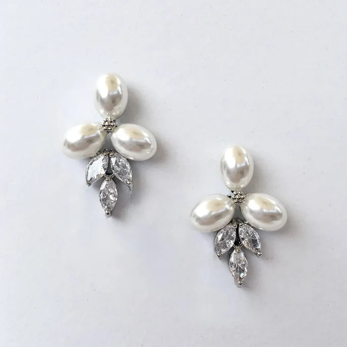 Wedding Jewelry - Pearl and Cubic Zirconia Bridal Earrings - Available in Silver, Rose Gold and Yellow Gold
