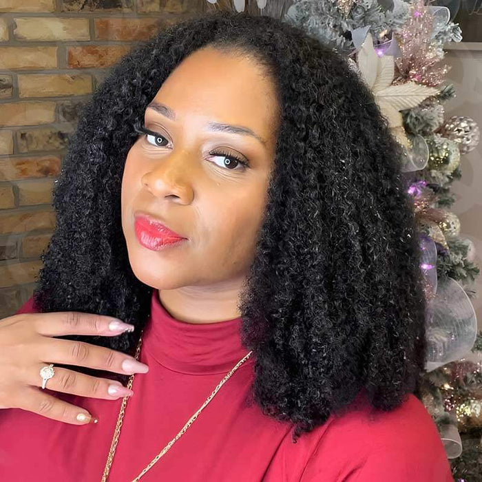 natural black afro kinky curly machine made crochet hair extensions