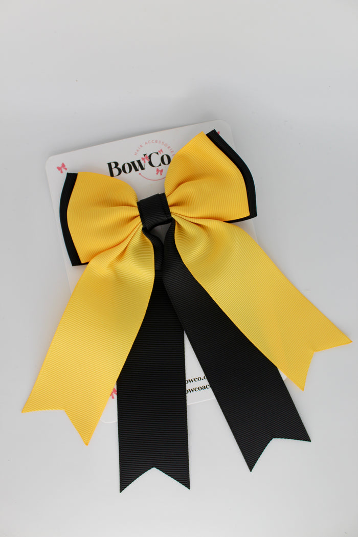 Black and Yellow Gold - Classic Tail Bow - Clip