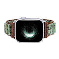 Boho-Amazonite Bracelet Band For Apple Watch — Hand-strung stones, a subtle leather weave, and sleek metal accents create a boho look you can wear from daytime errands to date night.