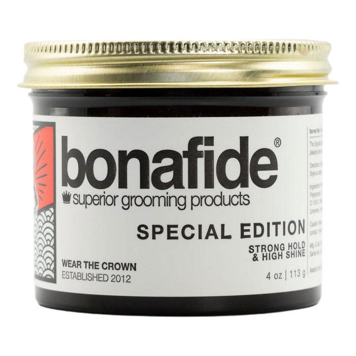 Bona Fide Special Edition pomade i svart metallboks med gullkappe og sterk hold