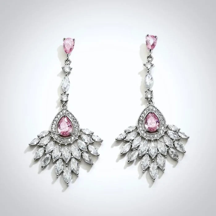 Wedding Jewelry - Pink Cubic Zirconia Bridal Earrings