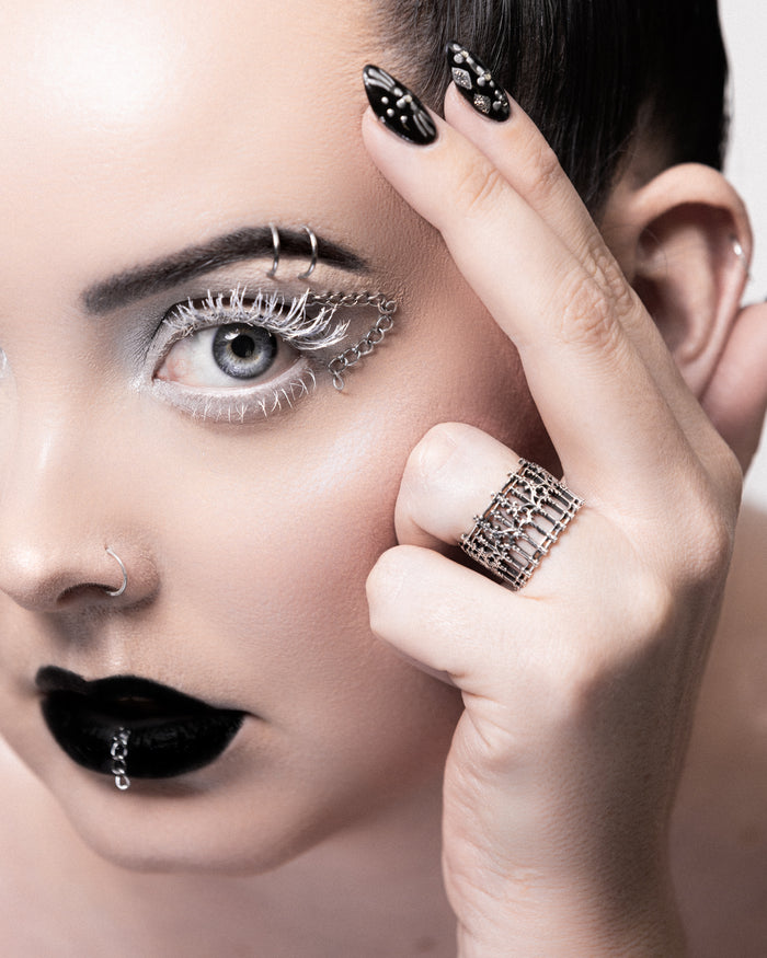 Cemetery Walks Ring gothic sterling silver statement ring by The Pretty Cult on white background