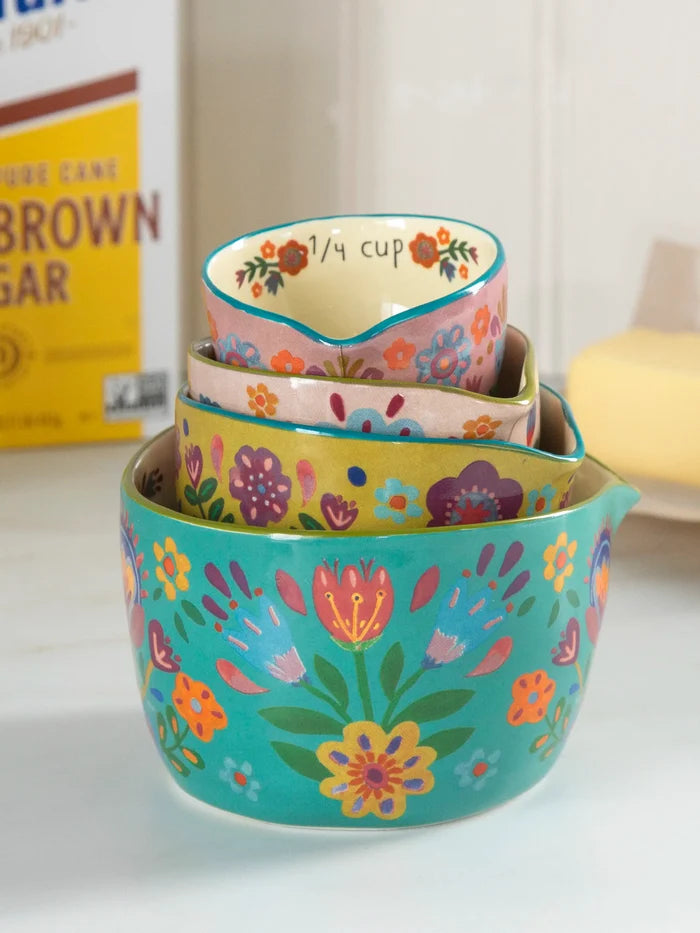 Ceramic Nesting Measuring Cups - Folk Flower-view 1