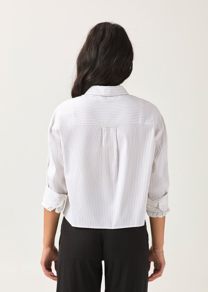 Women's White Fine Stripe Twill Button Down back