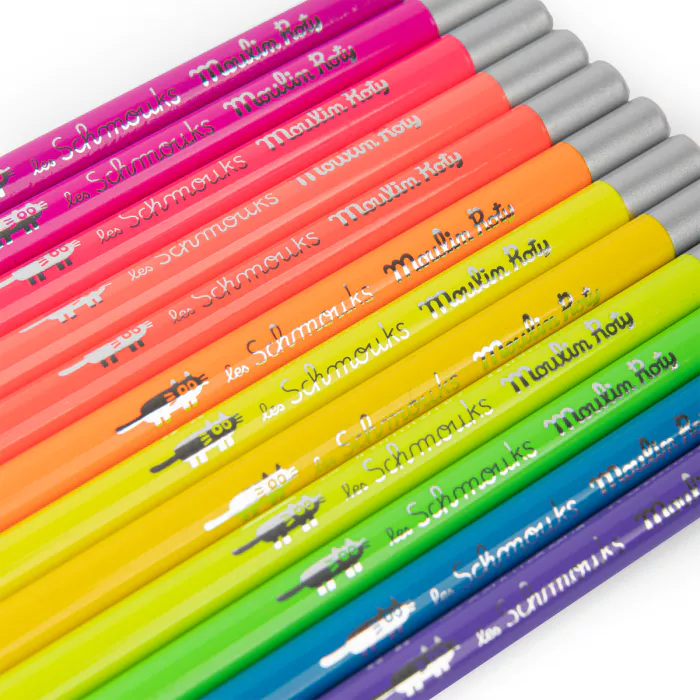 Moulin Roty - Colouring Pencils - Les Schmouks - 12 Neon - Close Look 2