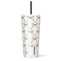 Tumbler with black bow pattern on a white background