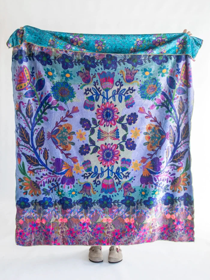 Reversible Cozy Throw Blanket - Border Folk Garden-view 1