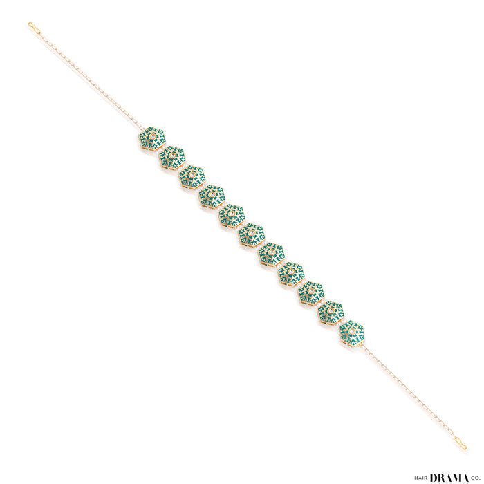 Emerald Gold Plated Hair Band with White Pearls