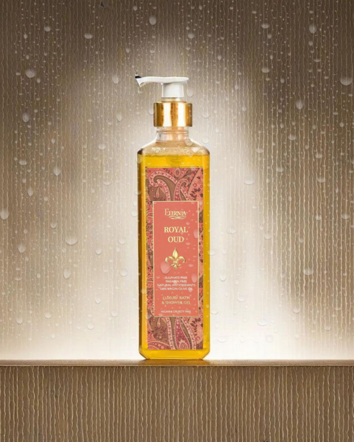 Royal Oud bath and shower gel bottle with pump dispenser, 500 ml