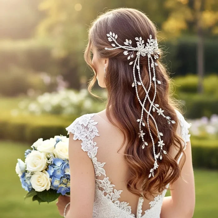 Eugenie - Cascading Crystal Bridal Hair Comb / Hair Vine - Silver & Gold