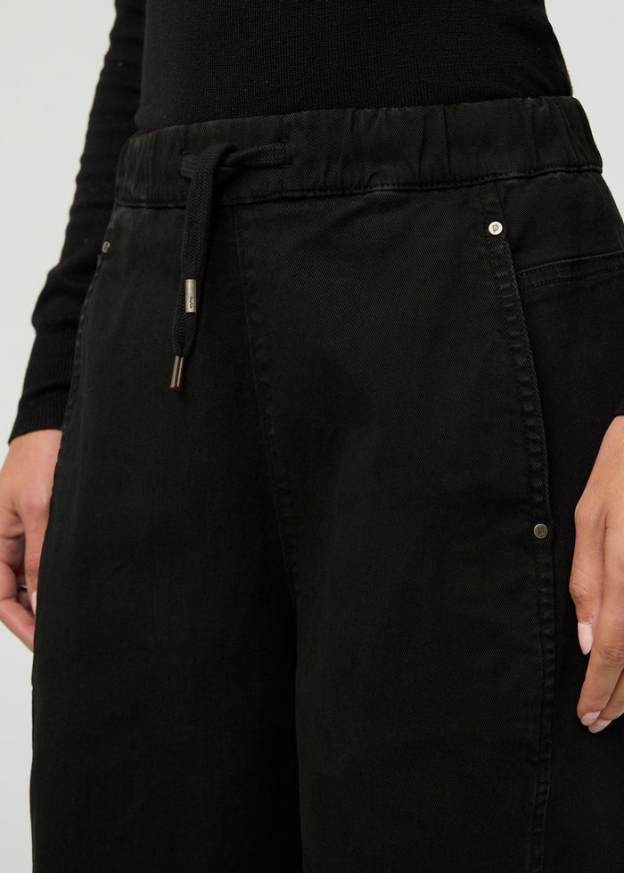 Women's Black Barrel Pull On Pant front waistband drawstring