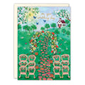 Wedding card with a colorful illustration of a garden path and chairs, featuring the text 'On your wedding day'.