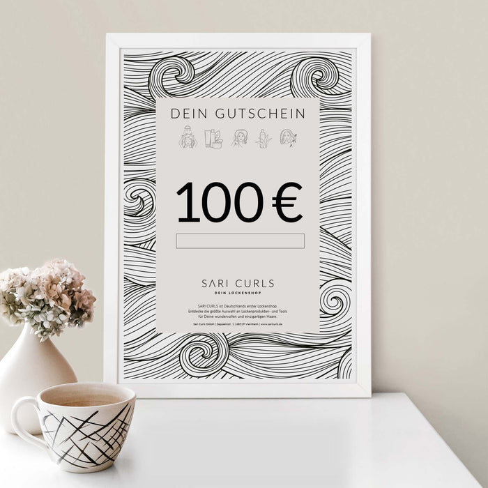 Gutschein per E-Mail | 100 Euro Geschenkgutscheine SARI CURLS | Dein Lockenshop