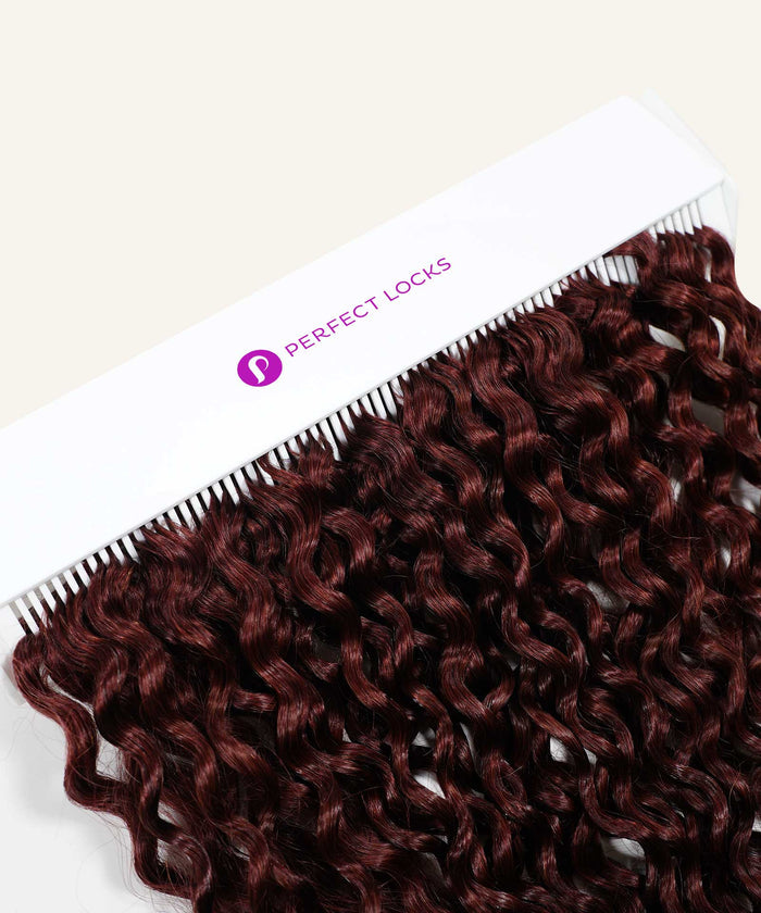 Perfect Locks’ white Hair Extension Detangling Caddy is featured, offering a sleek way to organize and care for extensions with ease.#color_white
