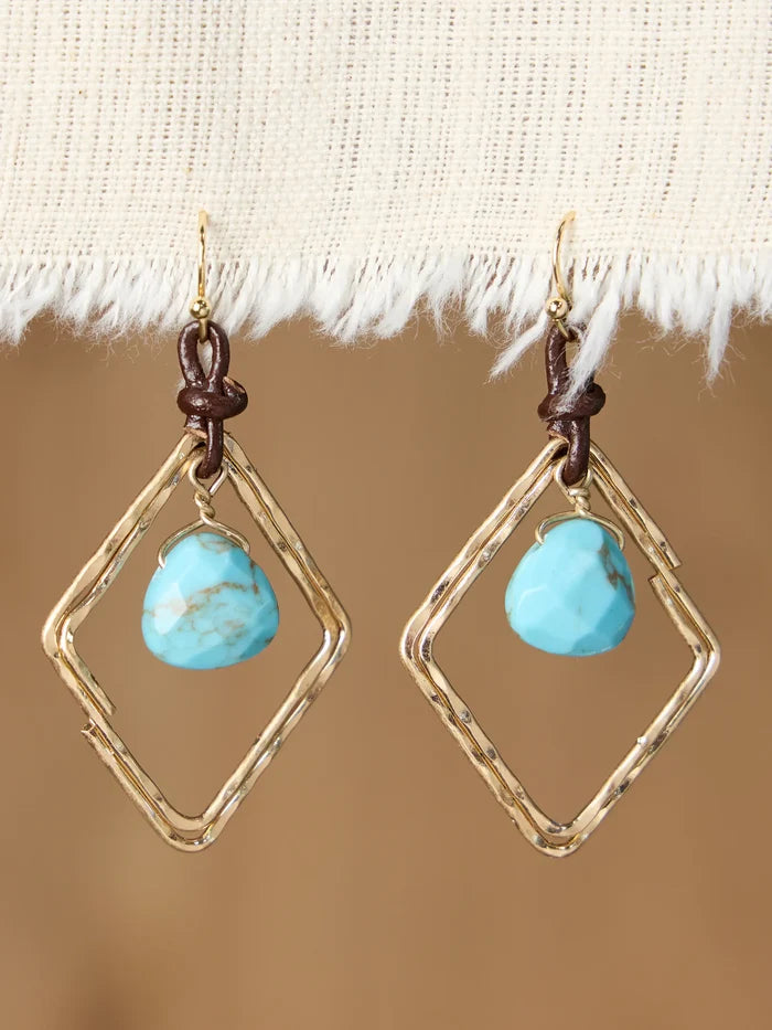 Hammered Gold & Turquoise Earrings-view 1