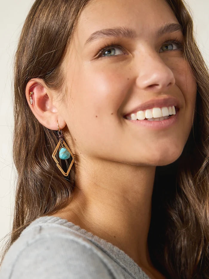 Hammered Gold & Turquoise Earrings-view 2