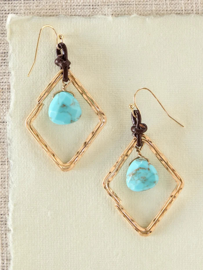 Hammered Gold & Turquoise Earrings-view 3