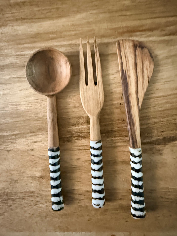 Handmade Olive Wood & Bone Mini Kitchen Utensil Set – 7 Inches | Artisan Crafted in Kenya