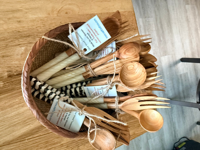 Handmade Olive Wood & Bone Mini Kitchen Utensil Set – 7 Inches | Artisan Crafted in Kenya