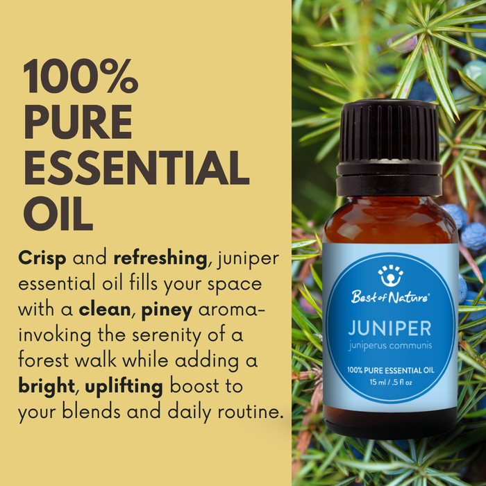 Crisp and refreshing, juniper essential oil fills your space with a clean, piney aroma