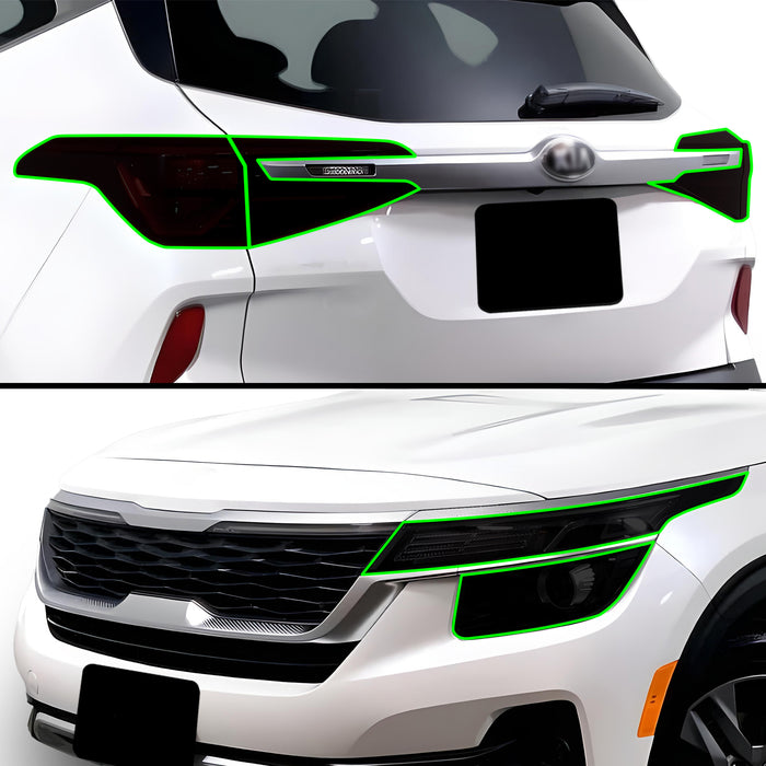 Full Headlight Taillight Precut Smoked PPF Tint Kit Film Overlay Fits Kia Seltos 2021 - 2023 - Bogar Tech Designs