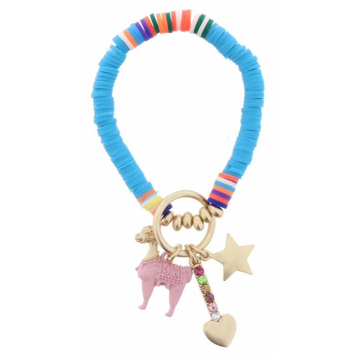 Kids Color Block Llama Charm Bracelet #JM6399B-LLA