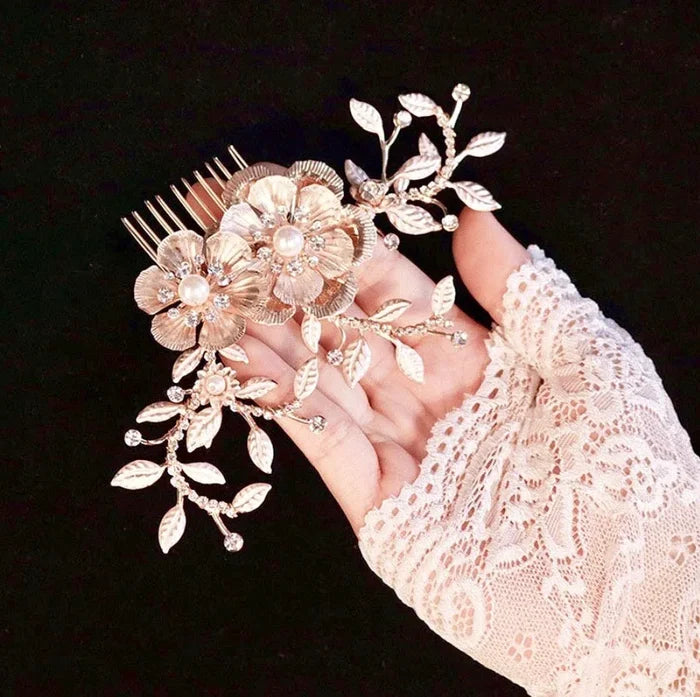 Wedding Hair Accessories - Gold Pearl Bridal Hair Comb