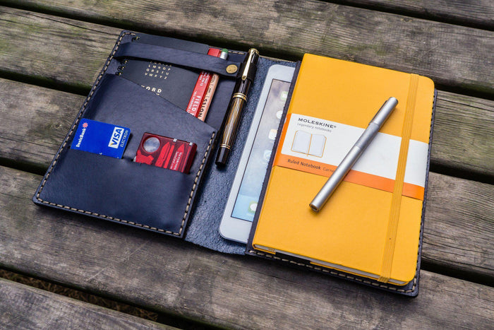 Leather Hobonichi Cousin A5 Planner Cover - Navy Blue