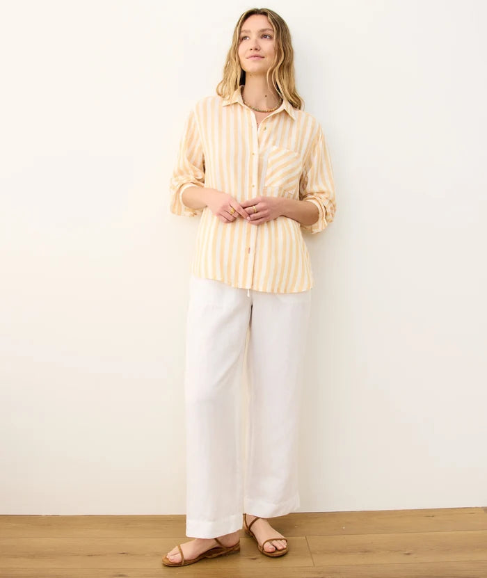 Linen Drawstring Wide Leg Pant Bright White