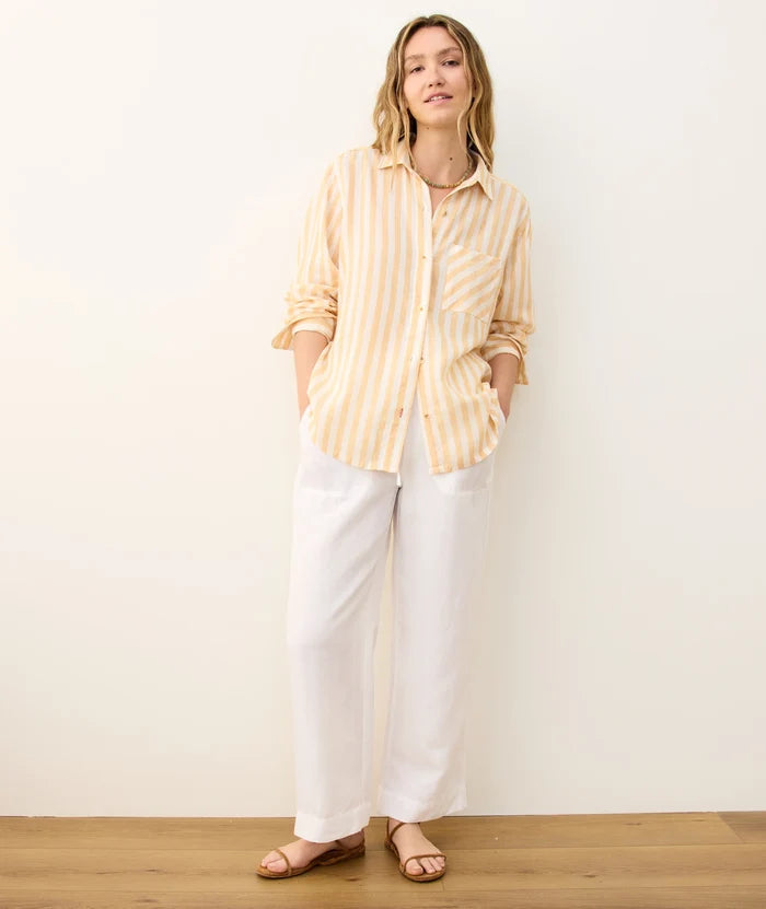 Linen Drawstring Wide Leg Pant Bright White