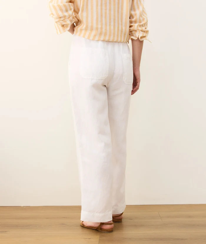 Linen Drawstring Wide Leg Pant Bright White