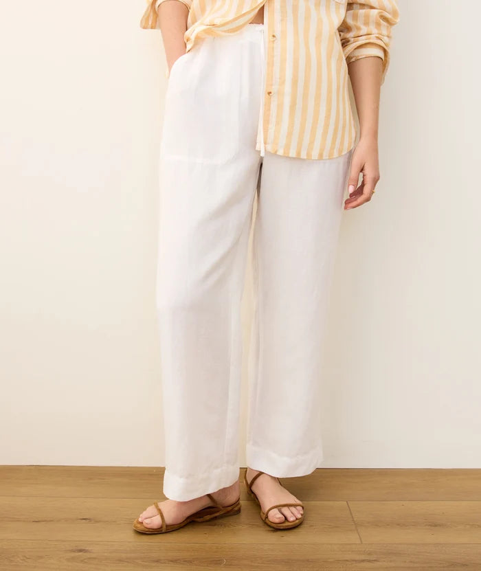 Linen Drawstring Wide Leg Pant Bright White