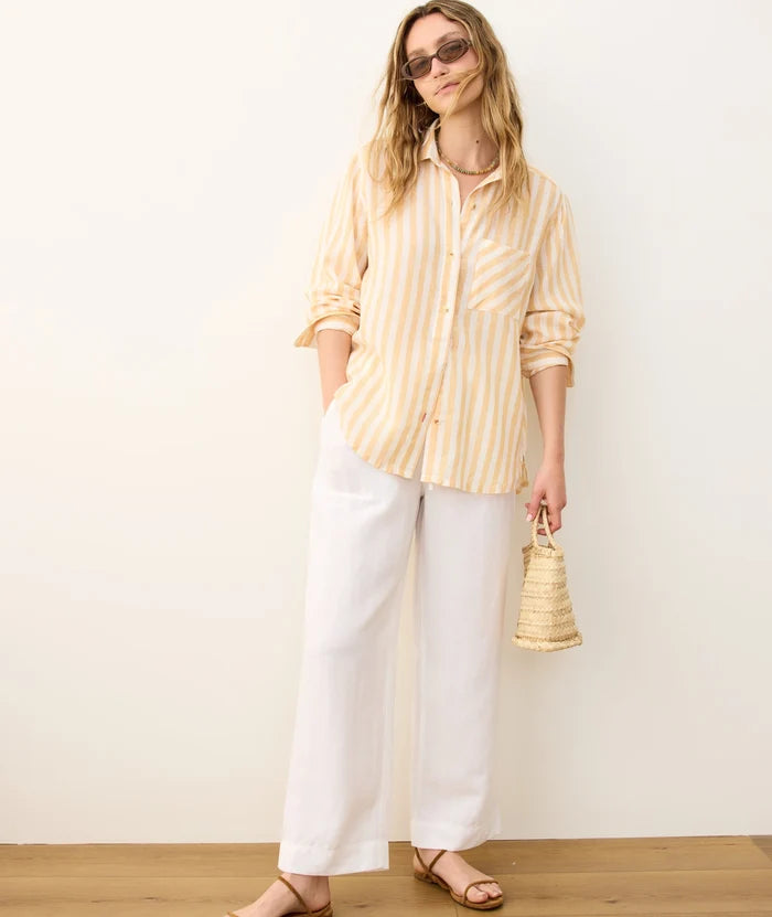 Linen Drawstring Wide Leg Pant Bright White