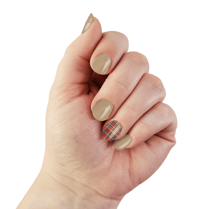 London Holiday | Beige with Plaid Accent Winter Nail Wraps - Olita Gifts & Goods