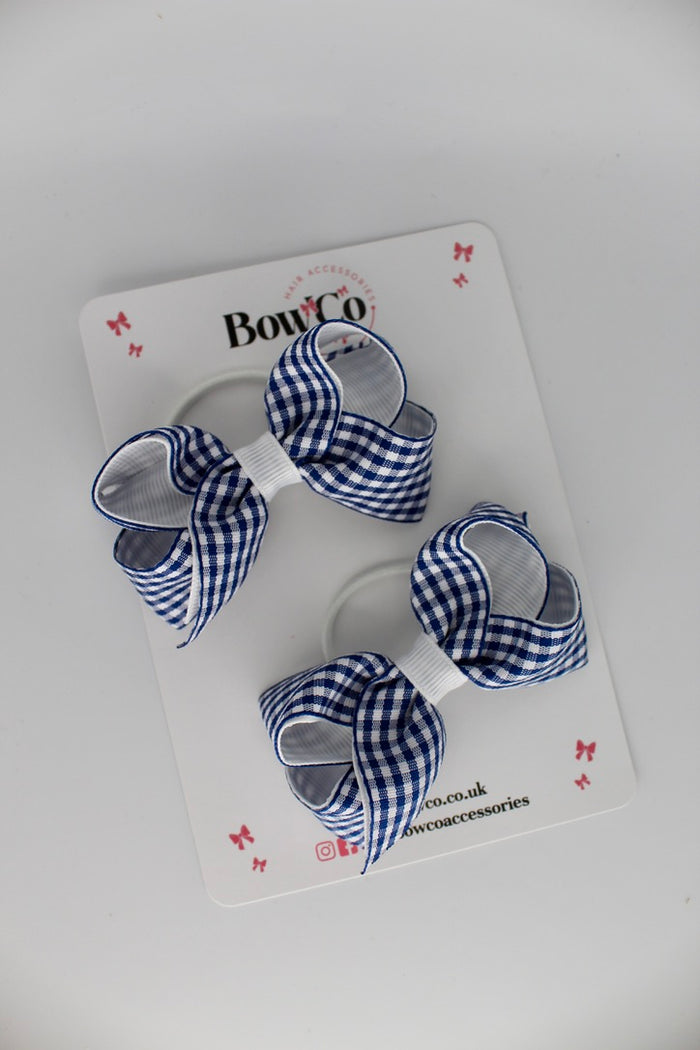 Loop Bow Set - Green Gingham School Bow - Navy Blue