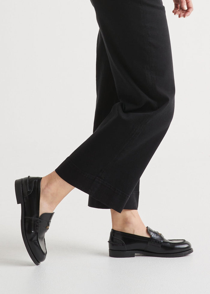womens black high rise trouser cropped hem detail