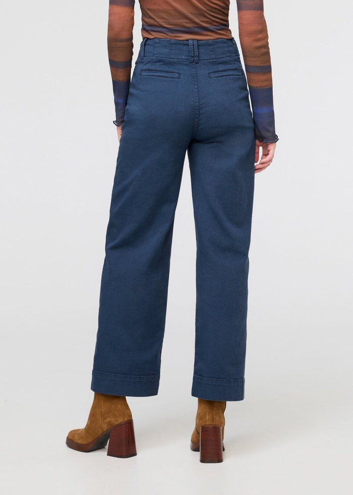 womens dark blue high rise trouser back