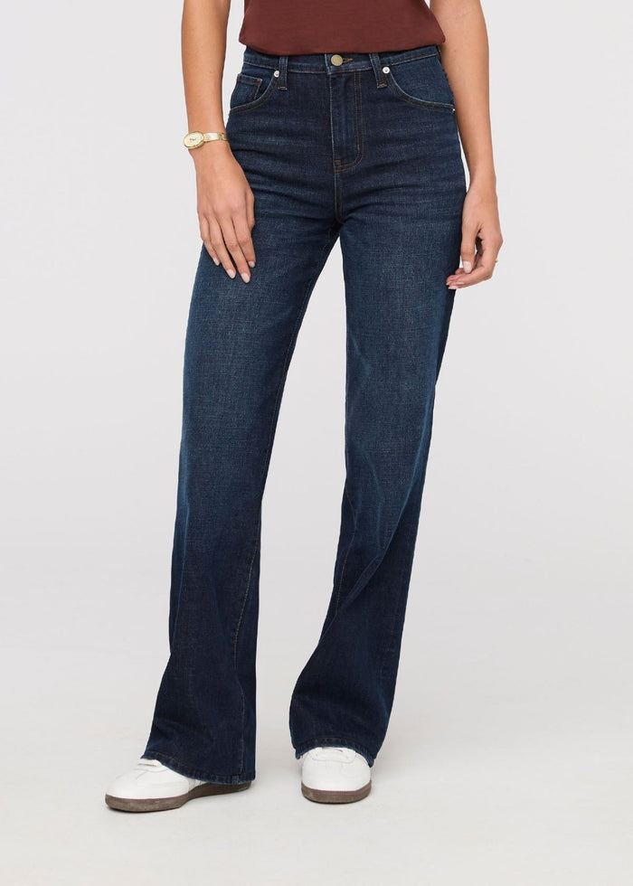 womens high rise wide leg moonlight blue jeans front