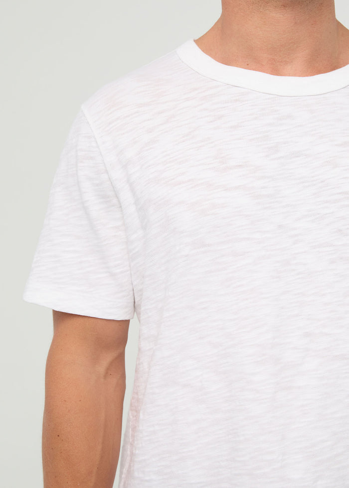 Men's White Midweight Slub Jersey Tee front neck detail