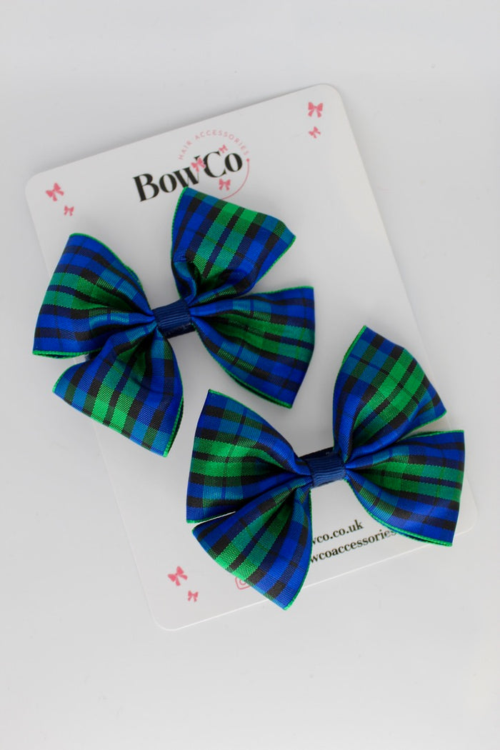 Navy Tartan Twist Bows Set - Clip