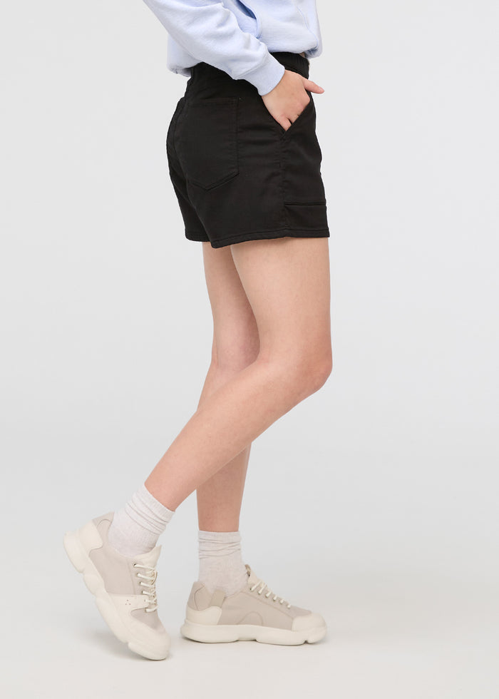 womens black pull on drawstring shorts side
