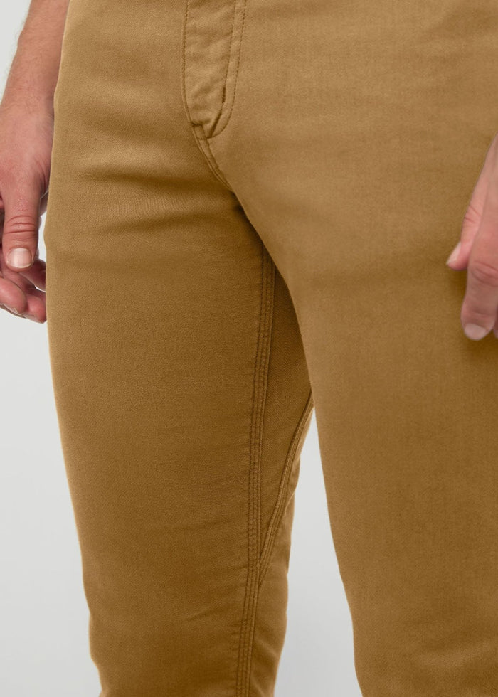 mens-no-sweat-slim-straight-caramel front gusset detail