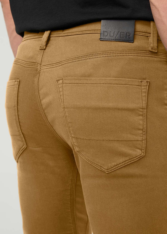 mens-no-sweat-slim-caramel front full body back pocket detail