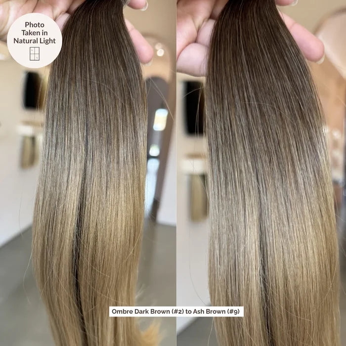 Ombre - Dark Brown (#2) to Ash Brown (#9) 20" Keratin Tip