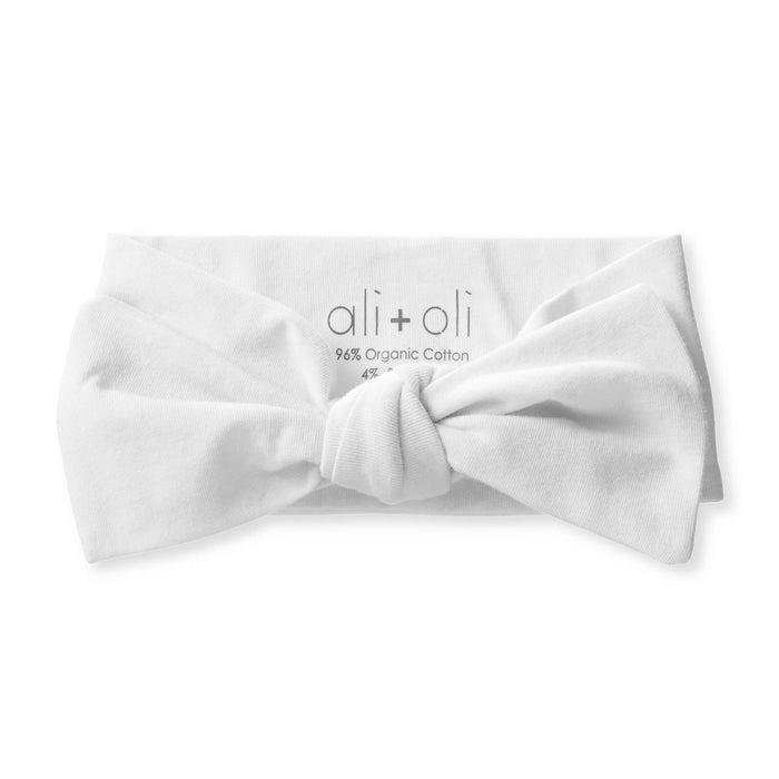 Organic Cotton Knotted Bow Headband: White